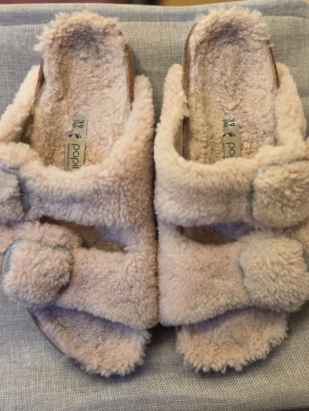 Papillio Women's Blush Pink Faux Shearling Slide Sandals with Pom Accents